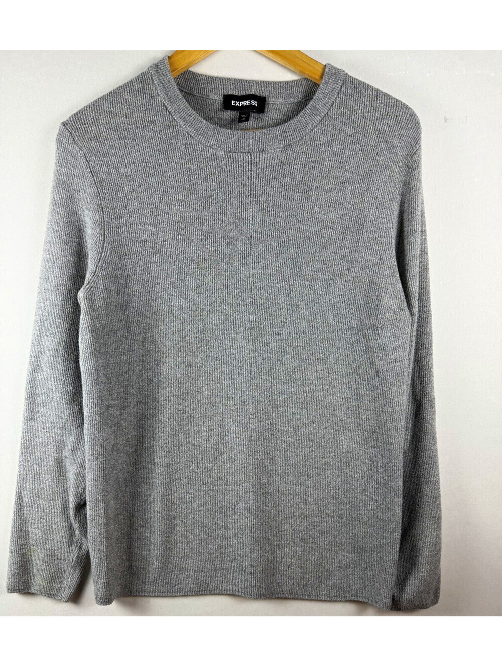 Express Women's Gray Solid Knit Crew Neck Long Sleeve Pullover Sweater Size M